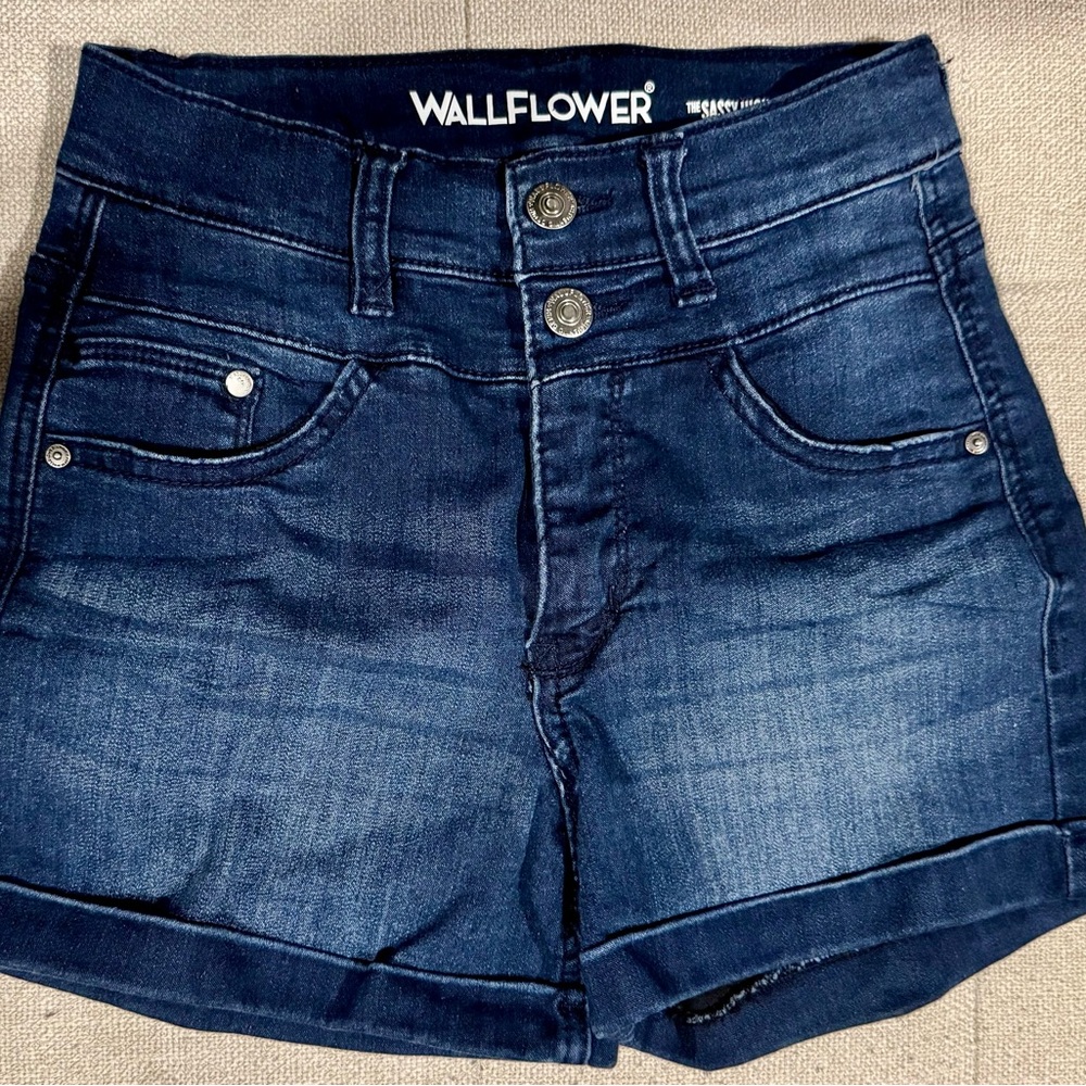 Wallflower Blue Jean Shorts High-Waisted Cuffed